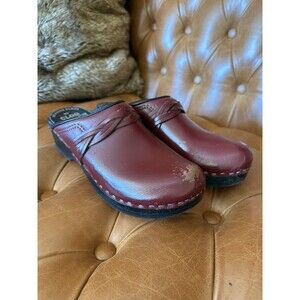 Sven Clog Master Women Eu 41 Oxblood Leather Woven Accent Shoes Wooden Slip On
